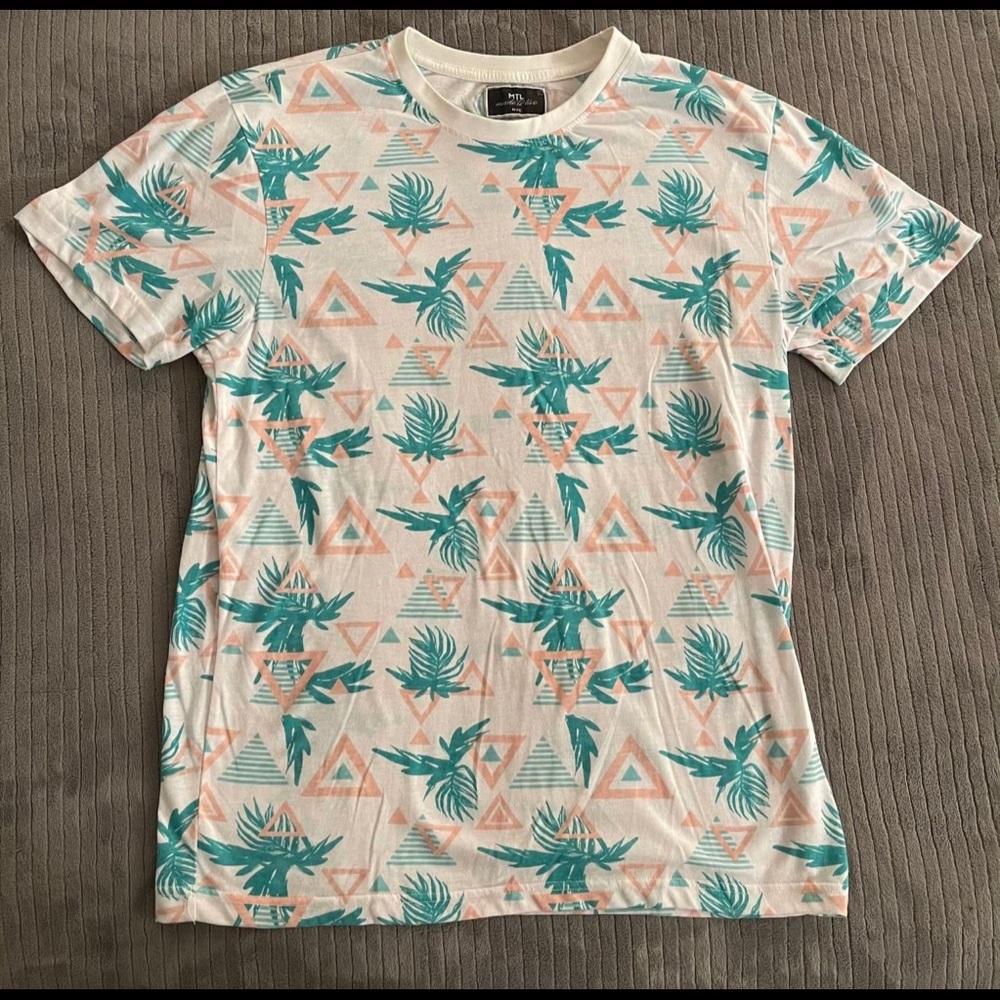 MTL Made To Live Pattern T-Shirt Large Turquoise